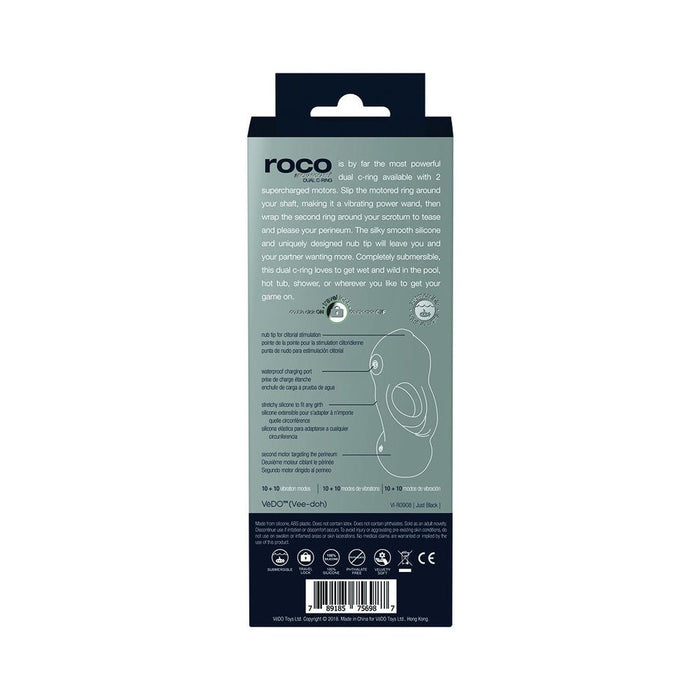 Vedo Roco Rechargeable Dual Motor Vibrating Ring - Just Black | SexToy.com