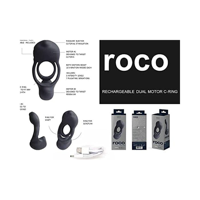 Vedo Roco Rechargeable Dual Motor Vibrating Ring - Just Black | SexToy.com