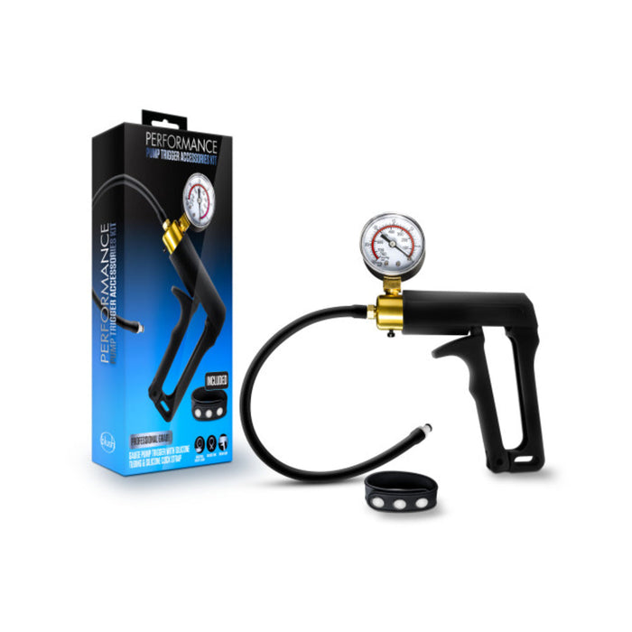 Performance - Gauge Pump Trigger With Silicone Tubing And Silicone Cock Strap - Black | SexToy.com