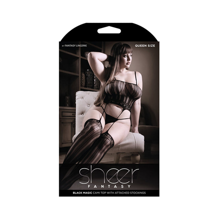 Sheer Black Magic Cami Top With Attached Stocking | SexToy.com