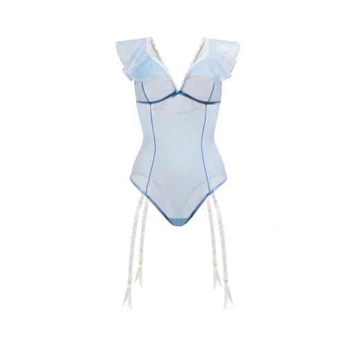 Blue Daiquiri Ruffled Teddy With Garter Powder Blue 1x/2x | SexToy.com