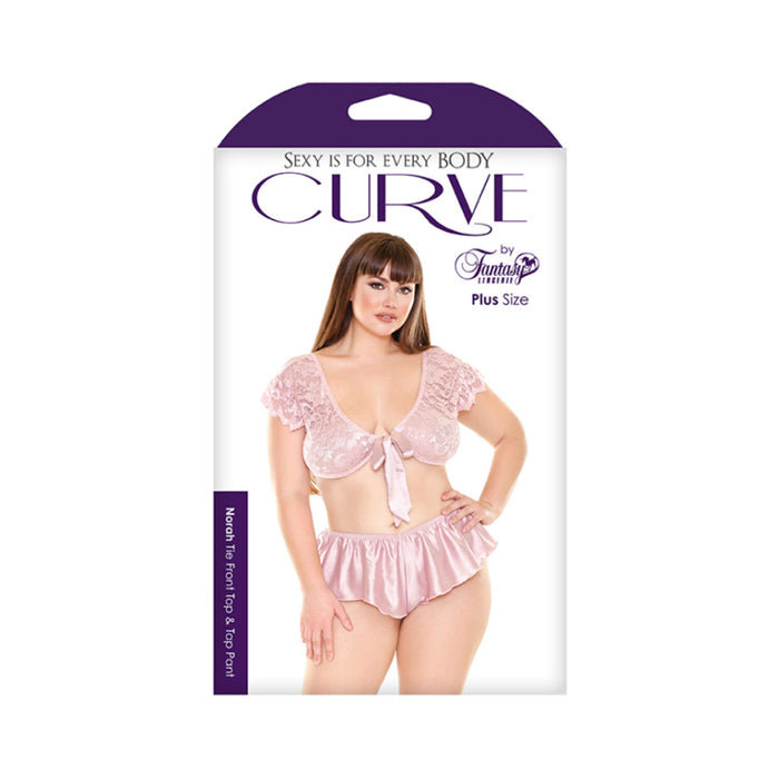 Novah Tie Front Top And Tap Pant  Blush Pink 1x/2x | SexToy.com