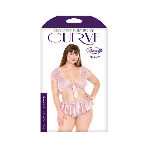 Novah Tie Front Top And Tap Pant  Blush Pink 3x/4x | SexToy.com