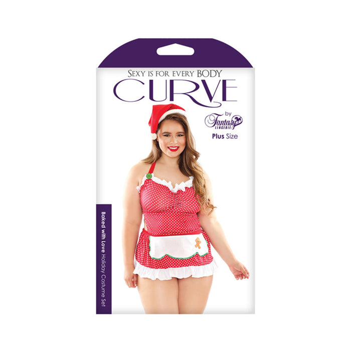 Santa's Helper Costume Set; Hat, Apron Back Dress, And Ruffled Panty | SexToy.com