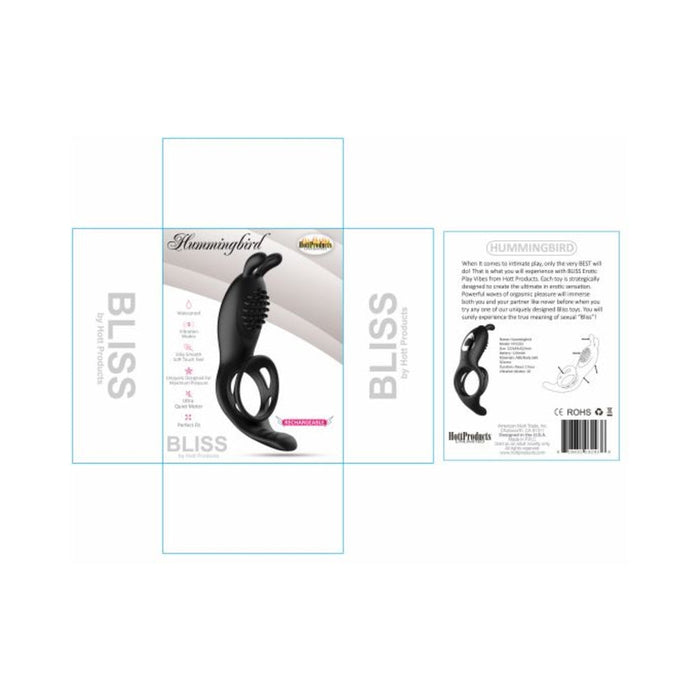 Bliss Humingbird Vibrating Cock Ring With Clit And Anal Stimulators Black | SexToy.com