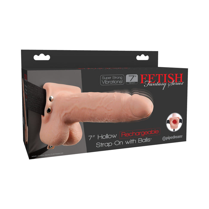 Fetish Fantasy 7in Hollow Rechargeable Strap-on With Balls, Flesh | SexToy.com