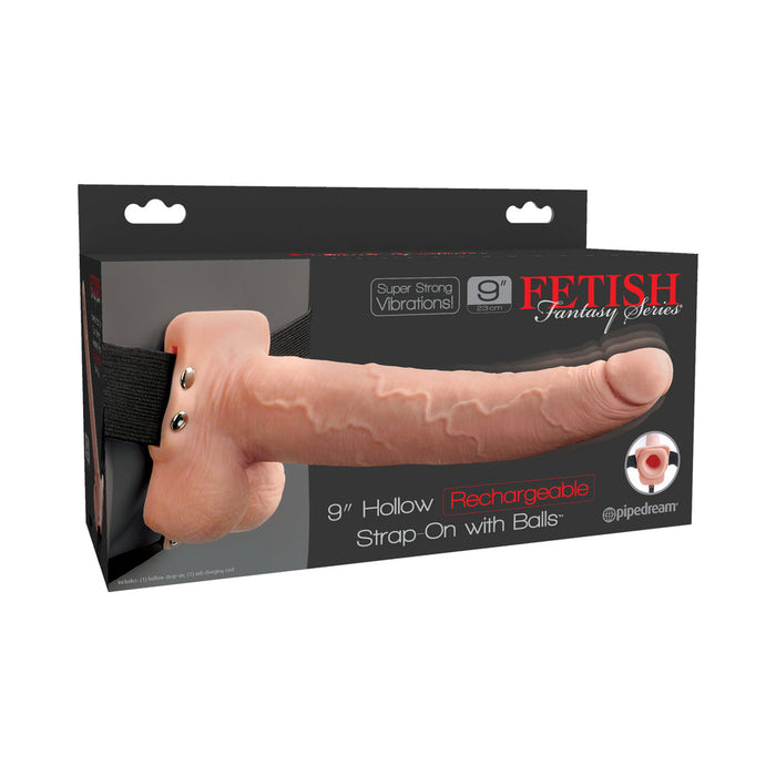 Fetish Fantasy 9in Hollow Rechargeable Strap-on With Balls, Flesh | SexToy.com
