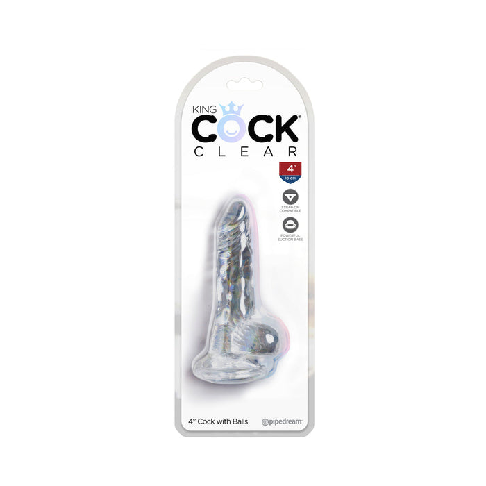King Cock Clear 4in Cock with Balls | SexToy.com