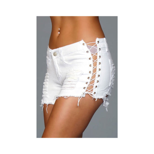 Denim Shorts With Lace Up Side White Large | SexToy.com