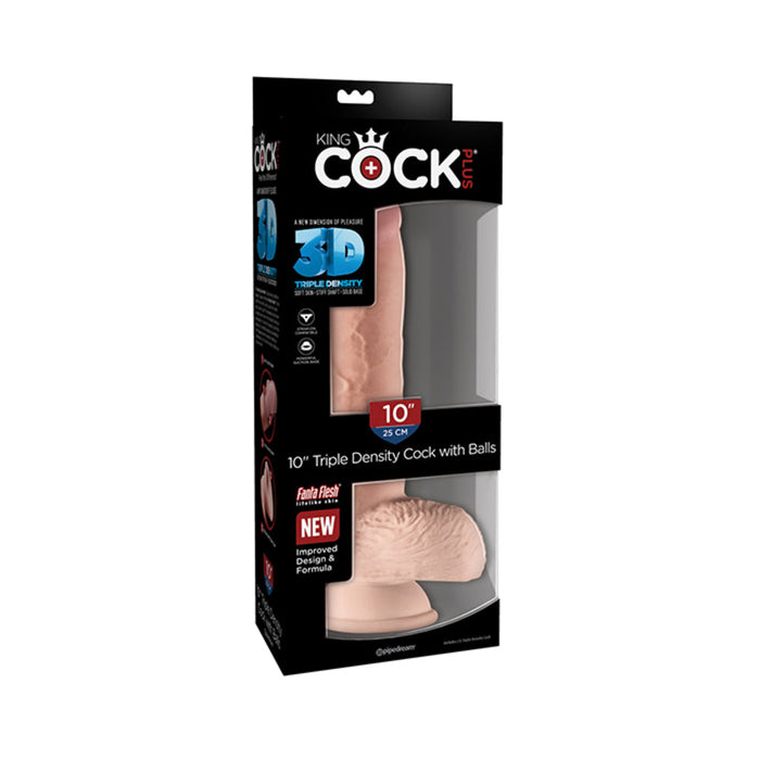 King Cock Triple Density 10 inches Fat Dildo with Balls Beige | SexToy.com