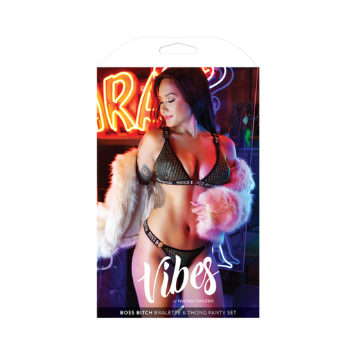 Vibes Boss Bitch Bra/panty Gold Ring Blk S/m | SexToy.com