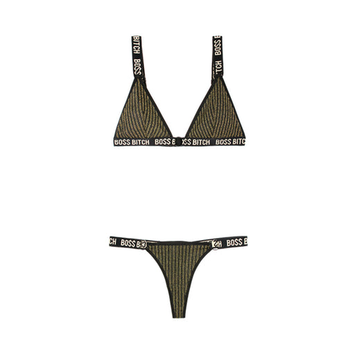 Vibes Boss Bitch Bra/panty Gold Ring Blk M/l | SexToy.com