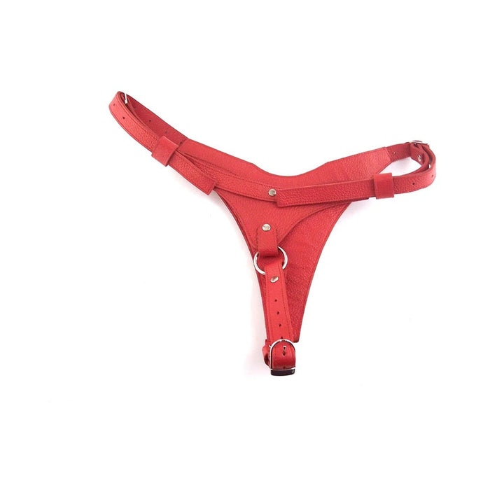 Leather Female Dildo Harness - RED | SexToy.com