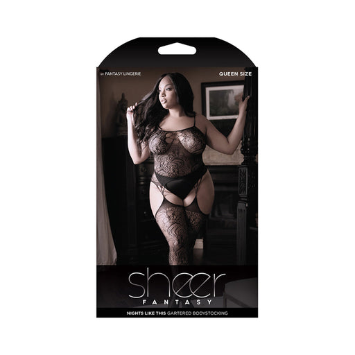 Sheer Nights Like This Gartered Bodystocking With Cutout Front Queen | SexToy.com