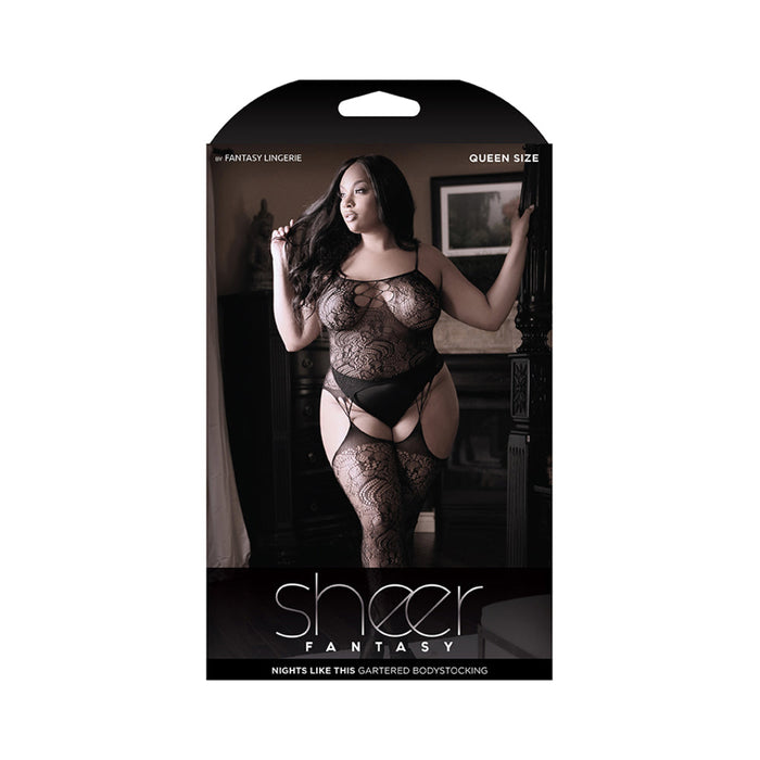 Sheer Nights Like This Gartered Bodystocking With Cutout Front Queen | SexToy.com