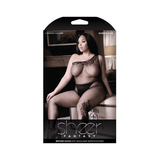 Sheer Before Dawn Off Shoulder Net Bodystocking With Vine Detail One Size | SexToy.com