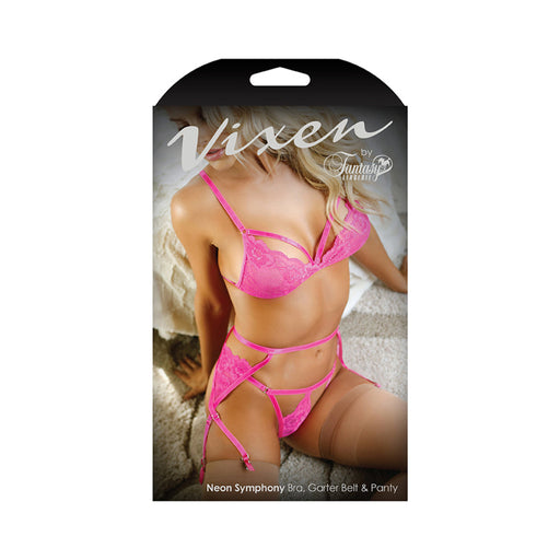 Vixen Neon Symphony  Bralette, Garter Belt & Panty  L/xl Electric Pink | SexToy.com
