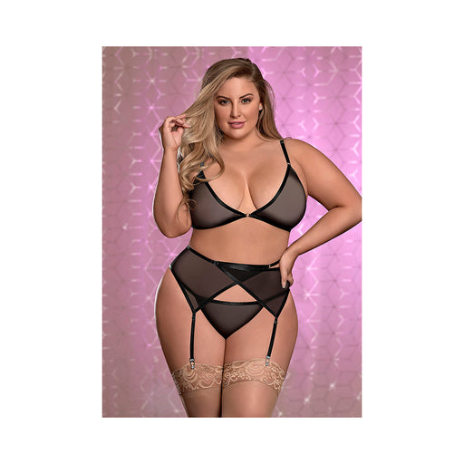 Ms Sheer Mesh Bra Garter & Panty Blk 1 Size Queen | SexToy.com