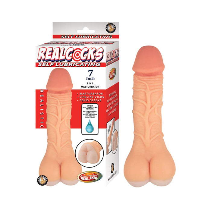 Realcocks Self Lubricating 7" 3-in-1 Masturbator - White | SexToy.com