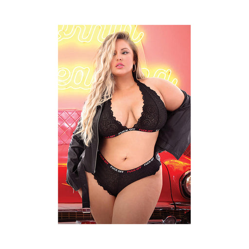 Vibe Fuck Off Halter Bralette And Cheeky Panty Set Queen Not So Basic Black | SexToy.com