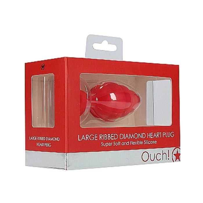 Ouchlarge Ribbed Diamond Heart Plug - Red | SexToy.com
