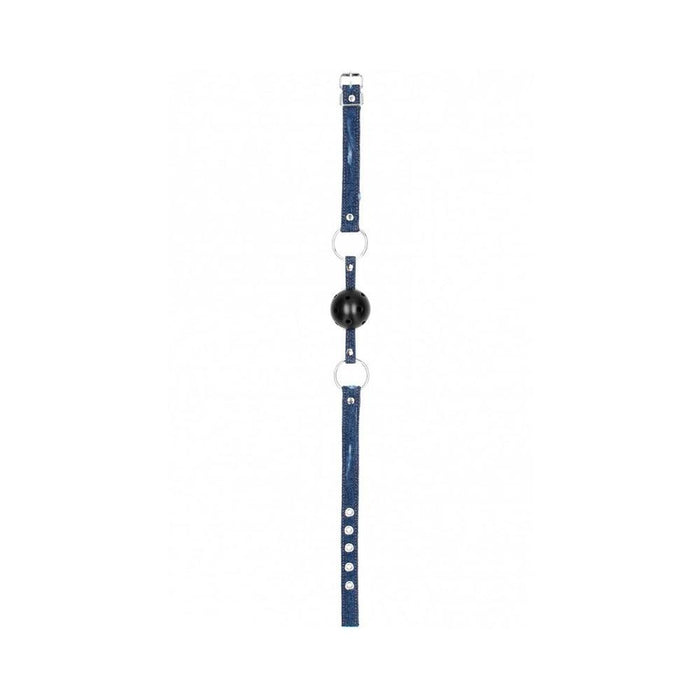 Ouch! Silicone Ball Gag - With Roughened Denim Straps - Blue | SexToy.com