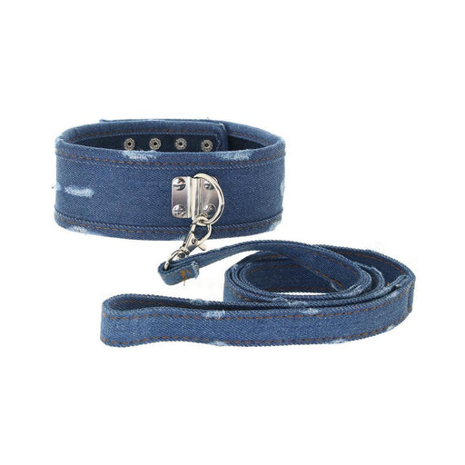 Ouch! Denim Collar - With Leash - Roughened Denim Style - Blue | SexToy.com