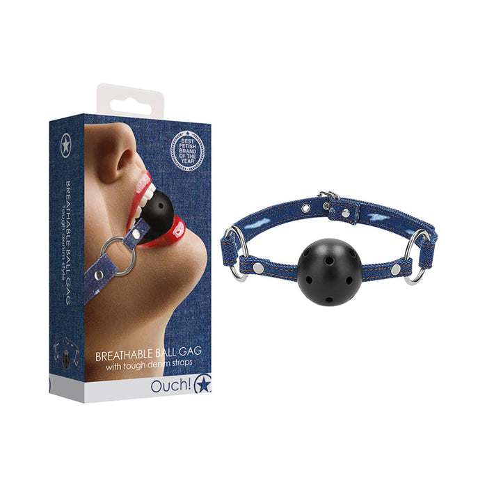 Ouch Breathable Ball Gag With Roughened Denim Straps | SexToy.com