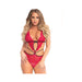 Scalloped Lace Teddy W/cross Straps And Panty S/m Fuchsia | SexToy.com