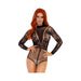 High Neck Floral Lace Bodysuit With Full Back Fishnet Snap Crotch Panty Os Black | SexToy.com