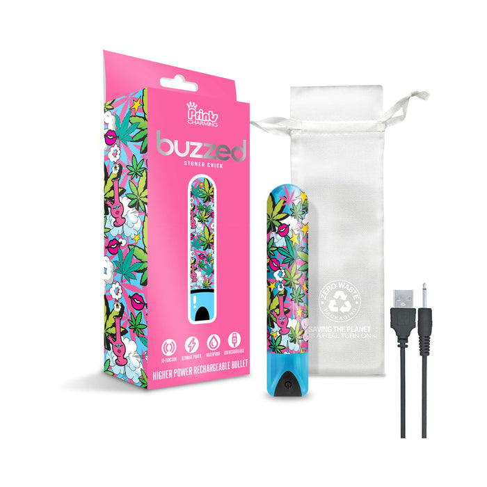 Prints Charming Buzzed Rechargeable 3.5" Bullet - Stoner Chick - Blue | SexToy.com