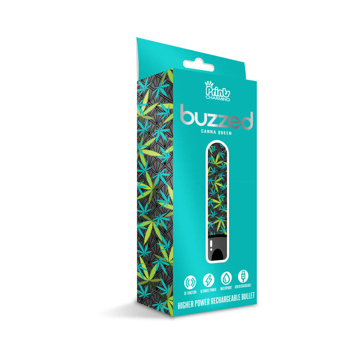 Prints Charming Buzzed Rechargeable 3.5" Bullet - Canna Queen - Black | SexToy.com
