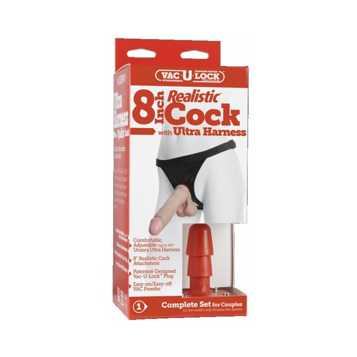 Vac-U-Lock Set 8" Realistic Cock with Ultra Harness | SexToy.com