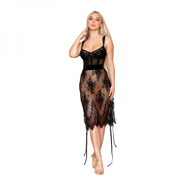 Dreamgirl Floral Lace And Stretch Velvet Slip Chemise Black L