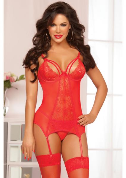 Floral Lace & Fishnet Chemise Red O/S | SexToy.com
