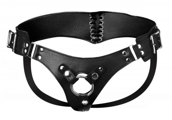 Leather Corset Back Strap On Dildo Harness