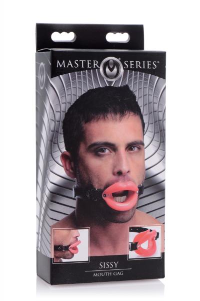 Sissy Mouth Gag Pink Silicone Lips Black Strap | SexToy.com