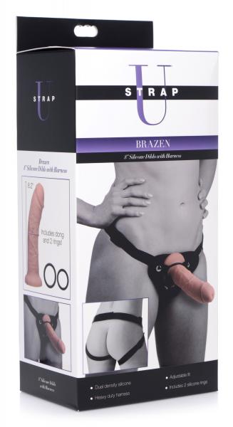 Brazen 8 Inch Silicone Dildo With Harness | SexToy.com