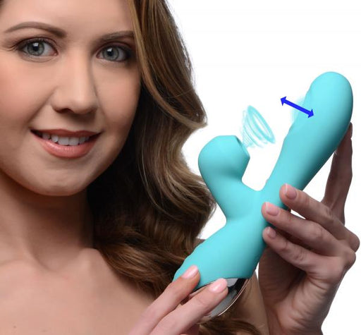 10x Silicone Suction Rabbit Vibrator - Teal | SexToy.com