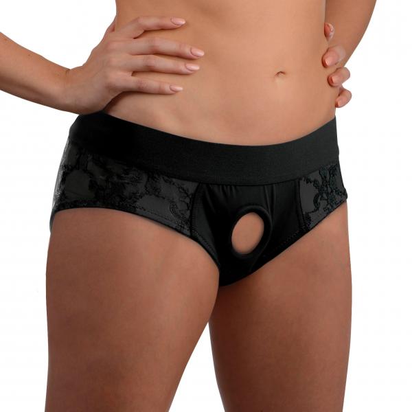 Lace Envy Black Crotchless Panty Harness - S-m | SexToy.com