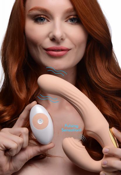 15x U-pulse Silicone Pulsating And Vibrating Strapless Strap-on With Remote - Blush | SexToy.com