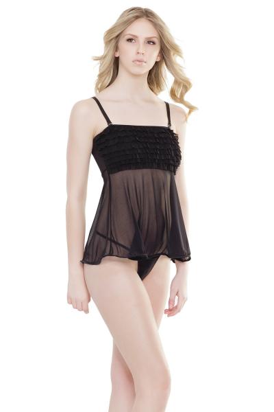 Ruffle Babydoll Black O/S | SexToy.com