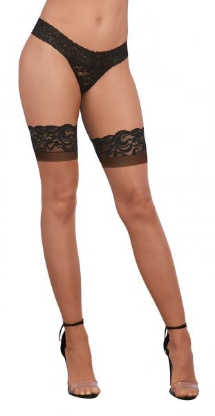Cuban Heel Lace Top Thigh High Stockings Nude Black O/S | SexToy.com