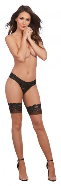 Cuban Heel Lace Top Thigh High Stockings Nude Black O/S | SexToy.com