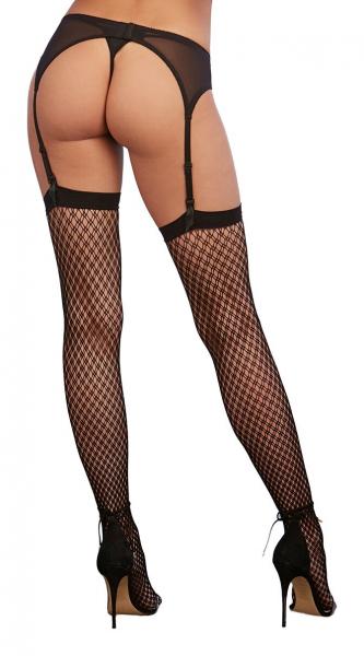 Fishnet Plaid Thigh High Stockings Black O/S | SexToy.com