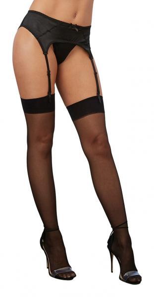 Metallic Back Seams Thigh High Stockings Black O/S | SexToy.com