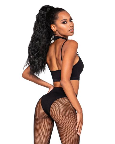 Strappy Bralette & Pantyhose 2pc Black O/s