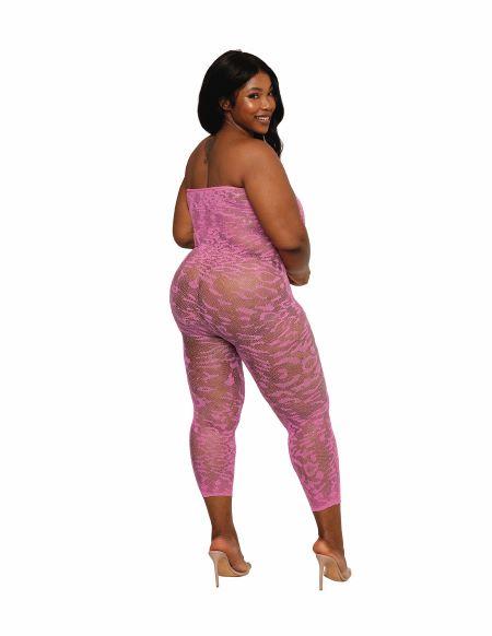 Seamless Leopard Bodystocking W/ Rhinestones Milkshake Pink Q/s