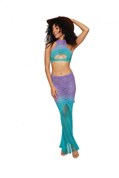Seamless Crochet Patterned Bralette & Maxi Skirt Wisteria /ocean O/s