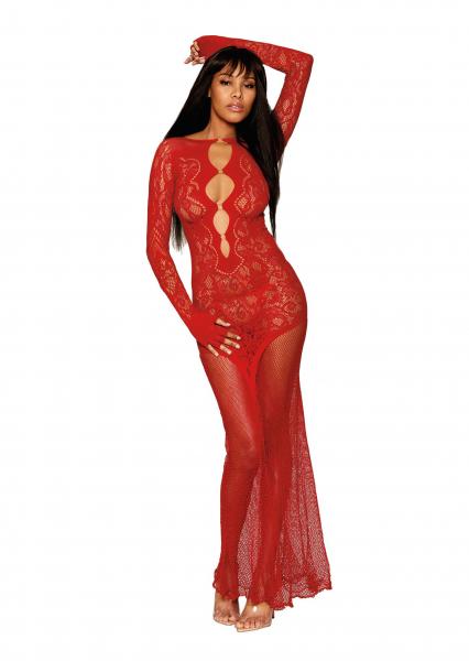 Floral Lace Bodystocking Gown Ruby O/s